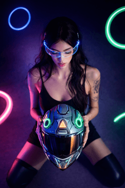 Creator with a gaming helmet in neon